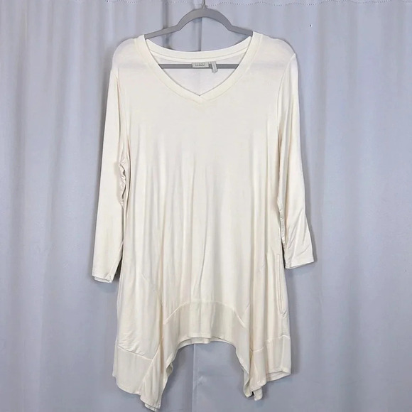 LOGO Lounge Cream Handkerchief Hem V-Neck Top Size L - Picture 1 of 5